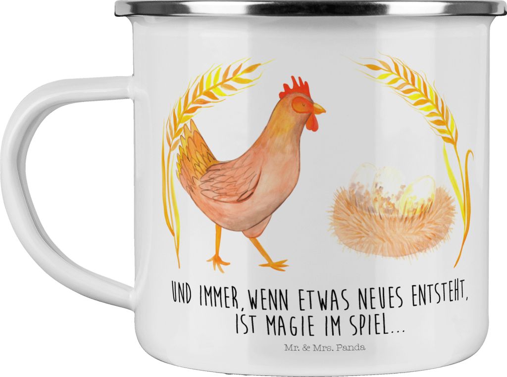 Mr. & Mrs. Panda Teetasse Huhn Stolz - Weiß - Geschenk, Landwirtin, Eier, Spruch, Schwangerschaft, Emaille Tasse, Teebecher, Geburt, Bauernhof, Ka...