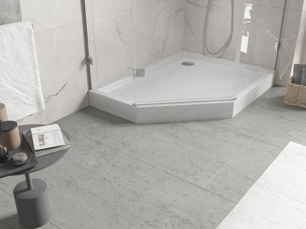 Bac de douche pentagonal 100x90 cm Mexen Flow+ blanc brillant durable