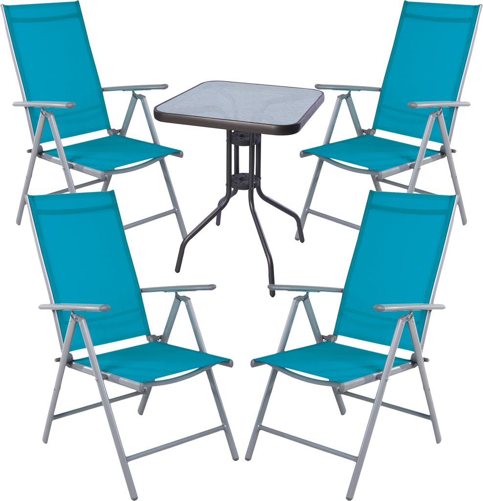 5-tlg Bistro Garnitur Bistromöbel Klappstuhl Sitzgruppe Hochlehner