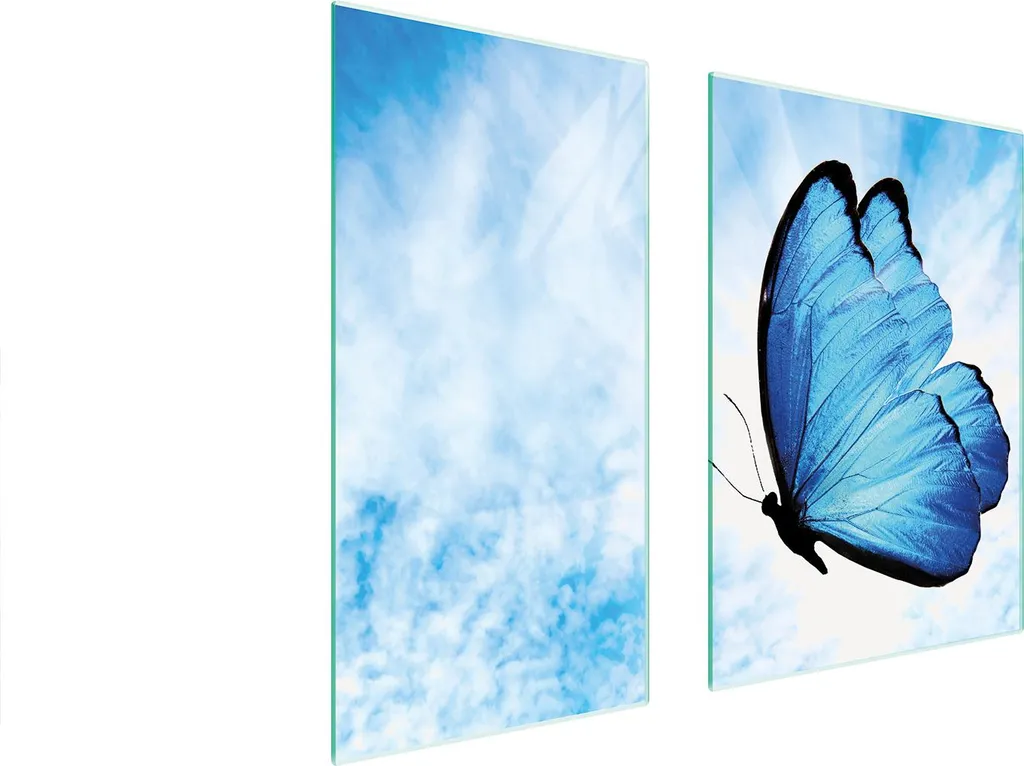 Piastre Copri Fornelli 2 Pezzi 75x52 Vetro Temperato Farfalla Blu