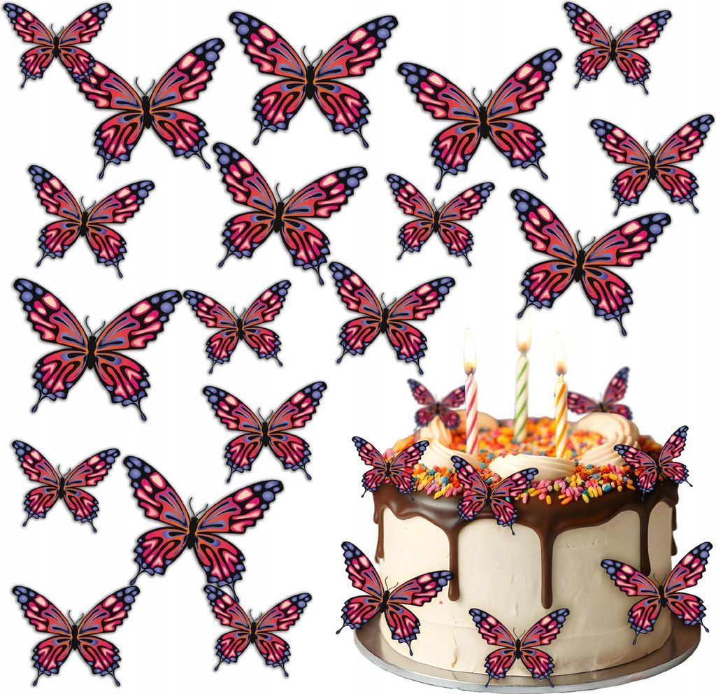 Waffel Rote Schmetterlinge für Kuchen Essbare Dekoration Dekoration 23 Stück