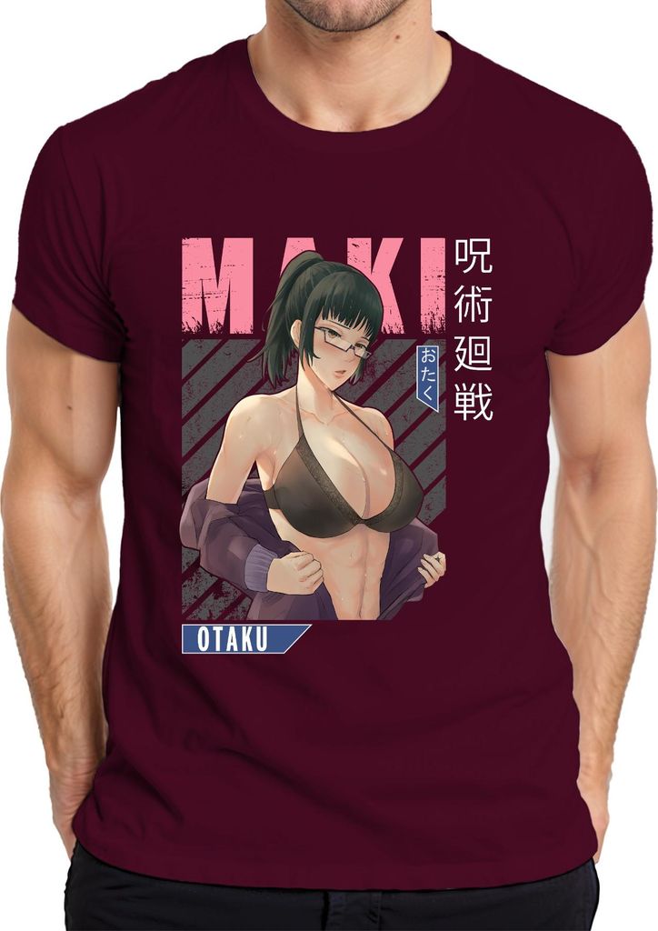 MAKI Otaku Anime Ästhetik Bikini Brille y Fan Geschenk Retro Herren T-Shirt, Burgundy, 3XL