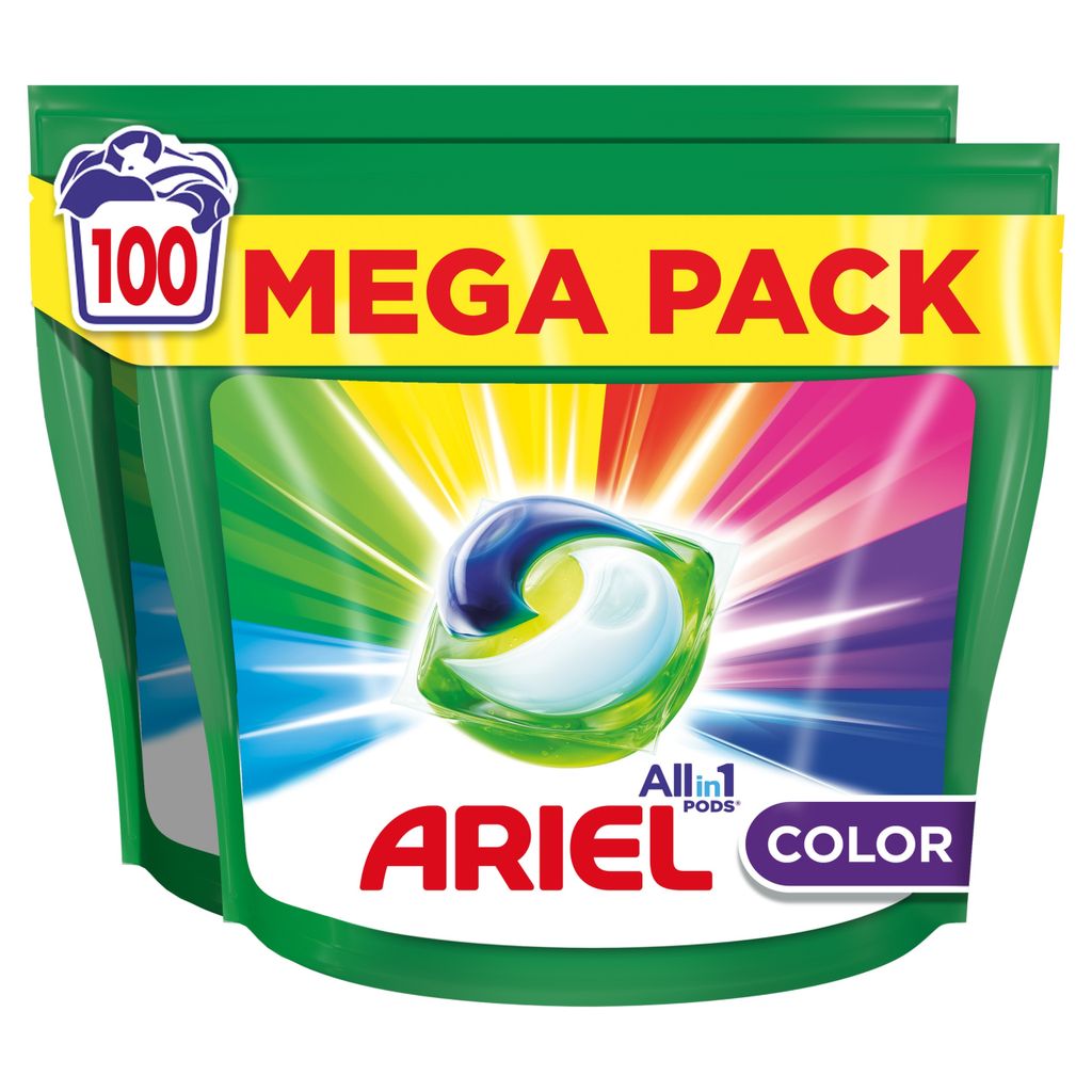 Ariel Waschmittel Pods All-in-1, Flüssigwaschmittel Kapseln 100 Waschladungen,Farbe, Kraftvolle Fleckentfernung ab der 1. Wäsche