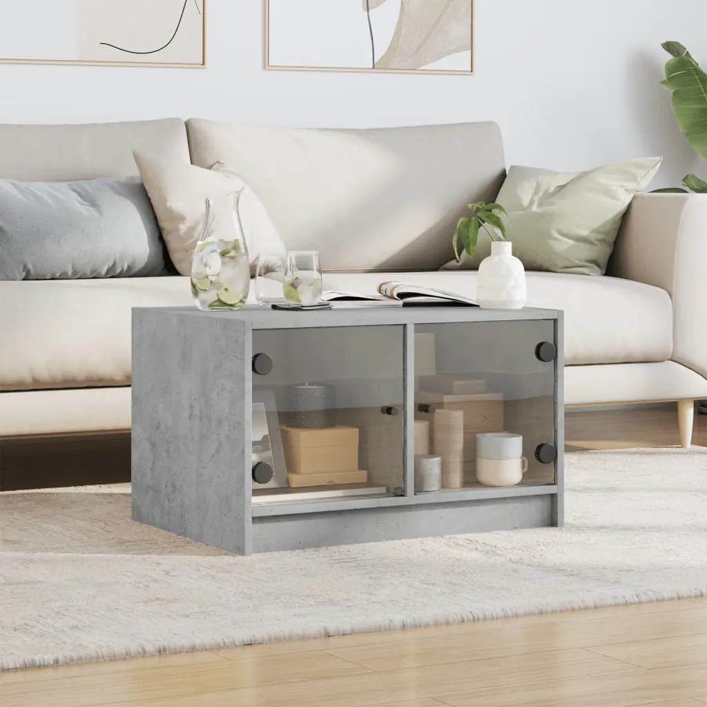 Tavolino Grigio Cemento con Ante in Vetro 68x50x42 cm | Design Moderno 2025 - 3