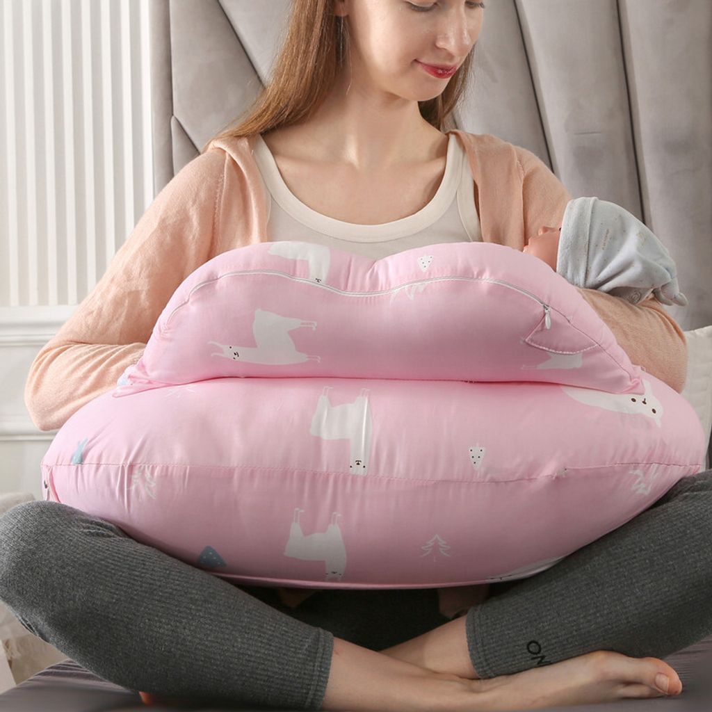Stillkissen zum Stillen, Original-Stillkissen in Übergröße mit verstellbarem Hüftgurt und abnehmbarem Baumwollbezug für Mama (Weißbärenpulver)