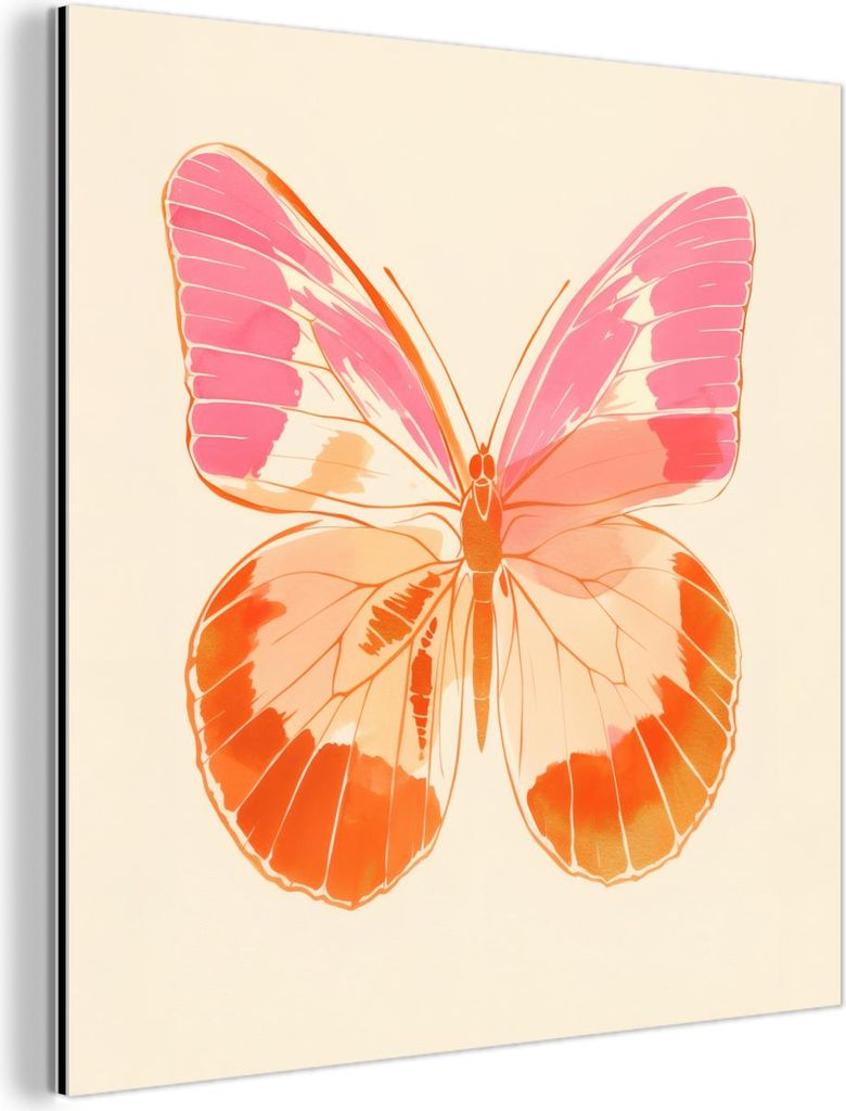 MuchoWow Wanddekoration Metall Metallbild Wandkunst 90x90 cm Orange - Schmetterling - Minimalistisch MuchoWow Aluminium Gemälde - Dekoration - Ind...