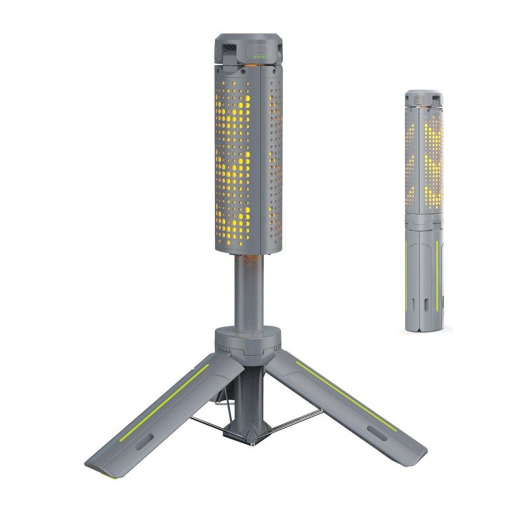 Outdoor Teleskop-Campinglampe LED,720° faltbare Zelt- & Markisenlampe, wiederaufladbar, 1000 lm, Flammenlicht-Modus,8000 mAh, Grau