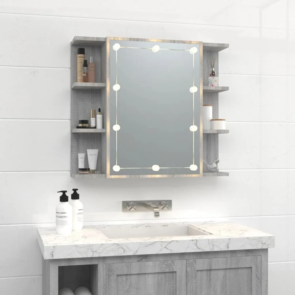 Meuble miroir de salle de bain LED gris Sonoma 70 cm de large pratique