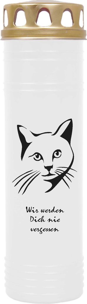 Grabkerze Weiß, Brenndauer: 170 Stunden ( 7 Tage ), Motiv: Katze 3
