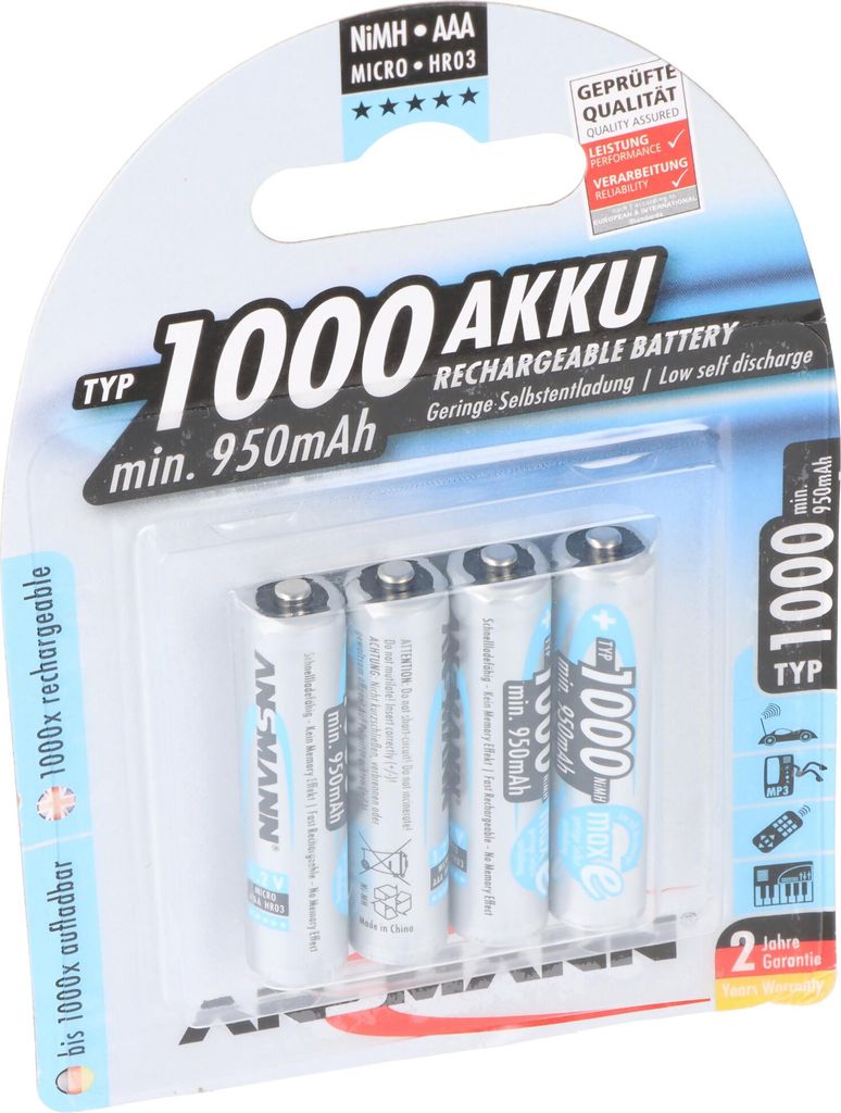 Ansmann NiMH-Akku Typ 1000 AAA Micro 950mAh 4er-Blister