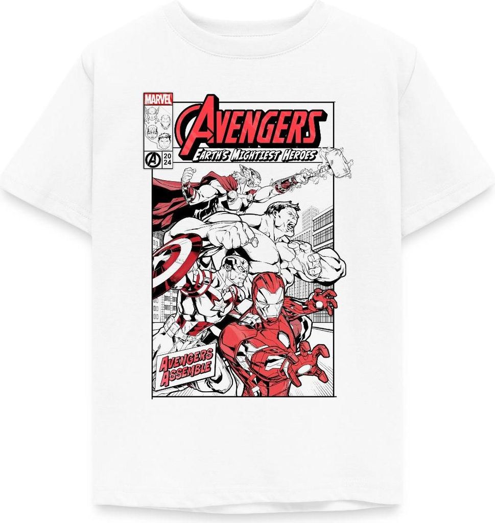 Spreadshirt Avengers Assemble Helden Comic-Motiv Kinder T-Shirt, 110/116 (5-6 Jahre), Weiß