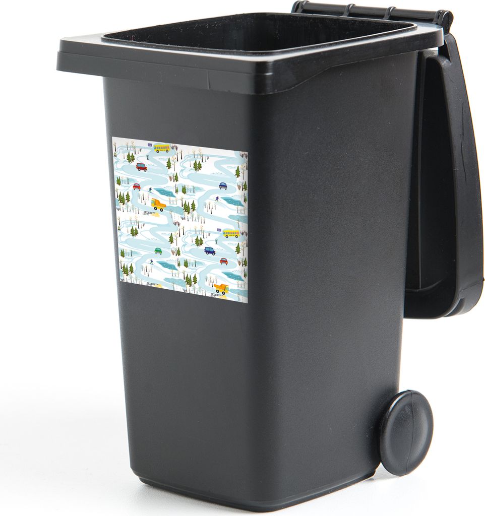 MuchoWow Mülltonnenaufkleber Eis - Schnee - Auto - Kinder 40x40 cm - Abfall-Aufkleber - Container - für Abfallcontainer