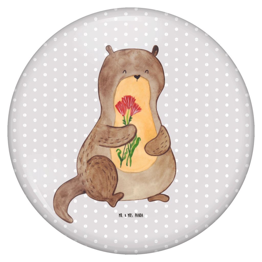 Mr. & Mrs. Panda Pin Otter Blumenstrauß - Grau Pastell - Geschenk, Fun-Button, Nadel-Pin, Seeotter See, Button, Niedlich, Badge, Plakette, Süß