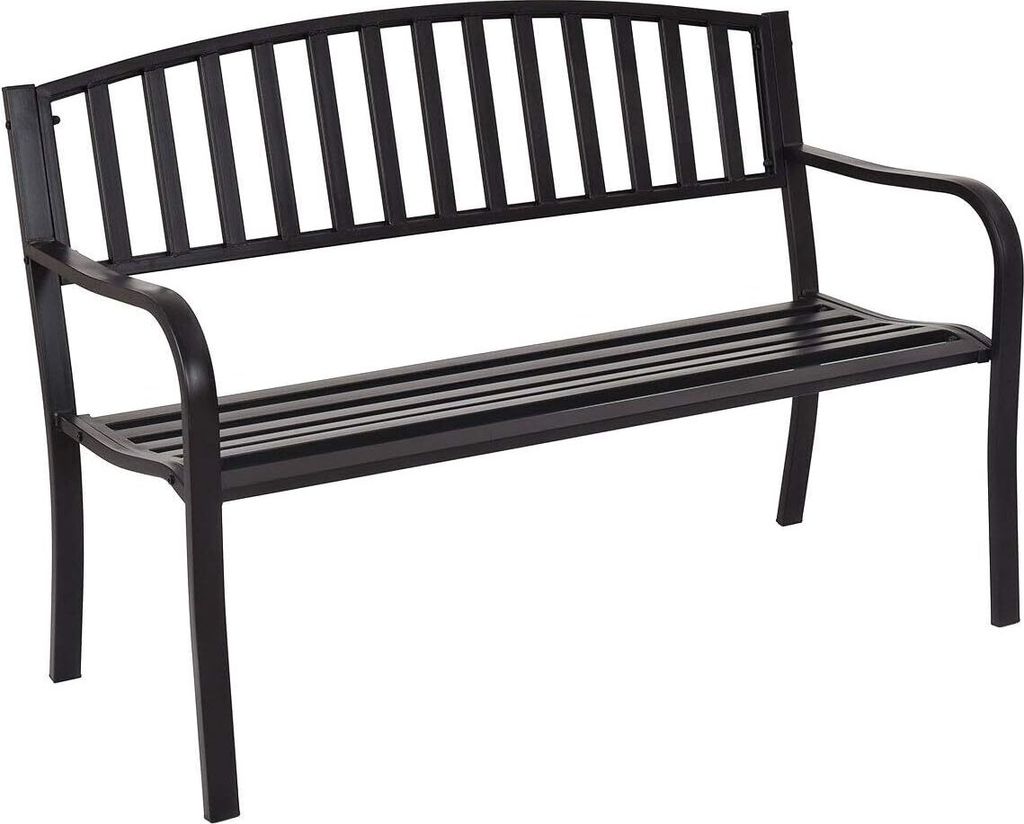 KOMFOTTEU 2 Sitzer Stahlbank, Gartenbank mit Rückenlehne & Armlehnen, Sitzbank bis 280 kg belastbar, Ruhebank für Garten Balkon Terrasse, 127 x 6...