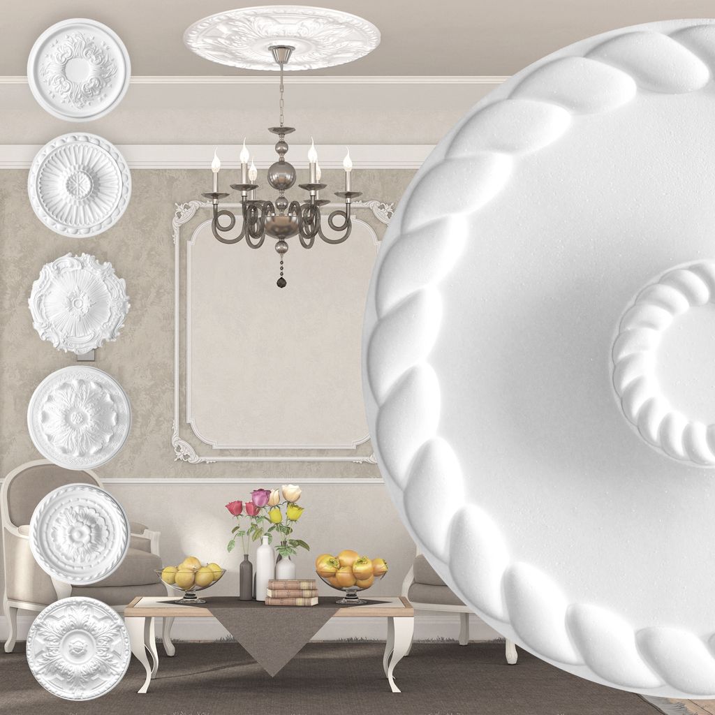 MARBET DESIGN Stuckrosette aus EPS Styropor - Deckenrosette weiß, Zierelement, Stuck (R-22, Ø 60cm) Wanddeko Wohnzimmer Decke Polystyrol rund