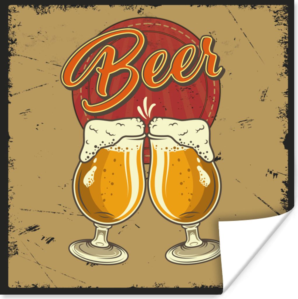 MuchoWow Poster Mannshöhle - Bier - Glas - Retro 30x30 cm - Wandposter - Printing