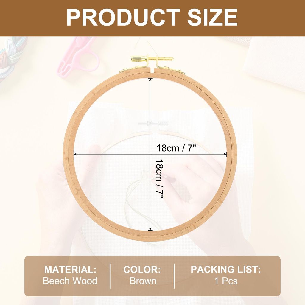 18 cm Stickrahmen Set, Rund Buche Holz Stickerei Rahmen, Kreuzstich Stickrahmen Ring mit Einstellbarer Messingschraube fš¹r Embroidery N?hen DIY,...