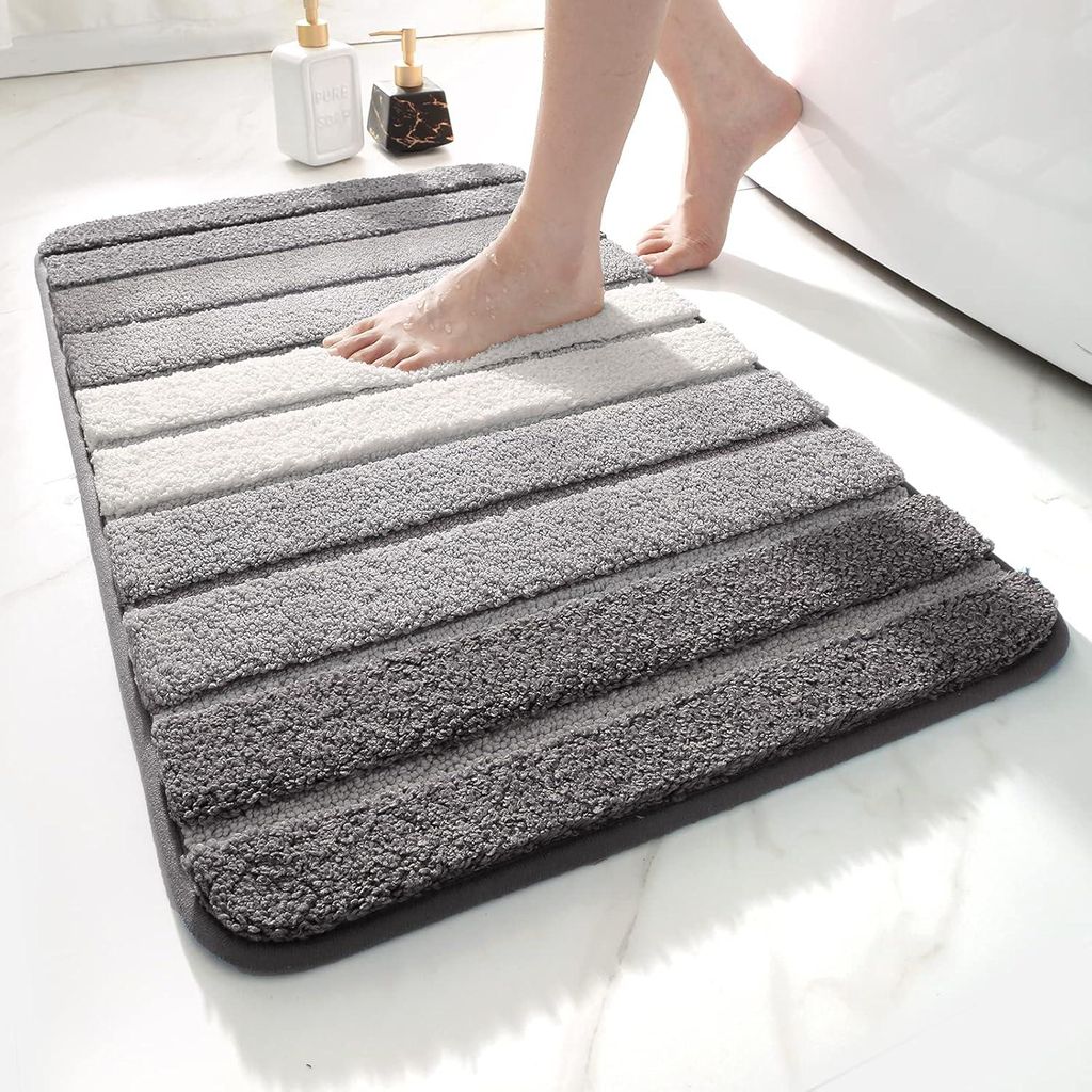 Badematte rutschfest 40 x 60 cm, Weich Badezimmerteppich Saugfähige Badteppich Waschbar Badvorleger für Badezimmer, Dusche, Badewannen, Grau