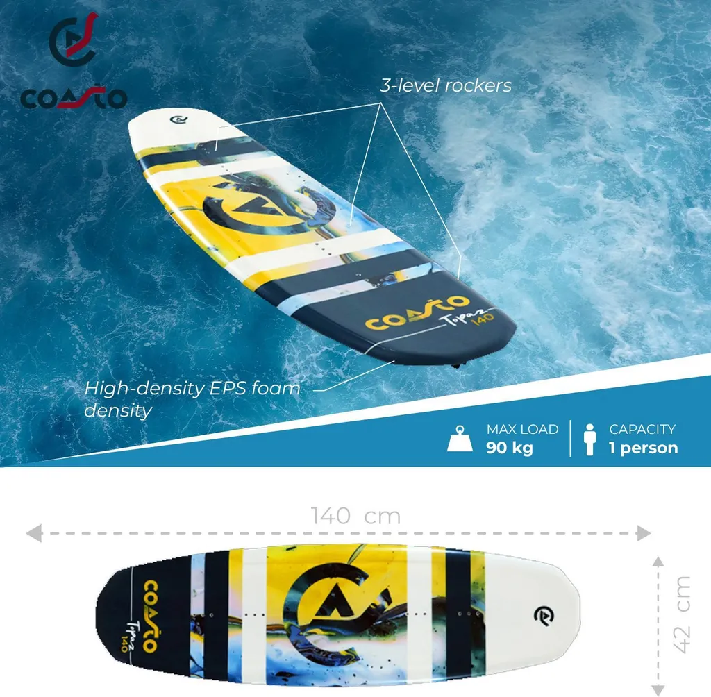 Wakeboard COASTO TOPAZ 140 Flex Hybrid avec Semelle Renforcée Haute Glisse