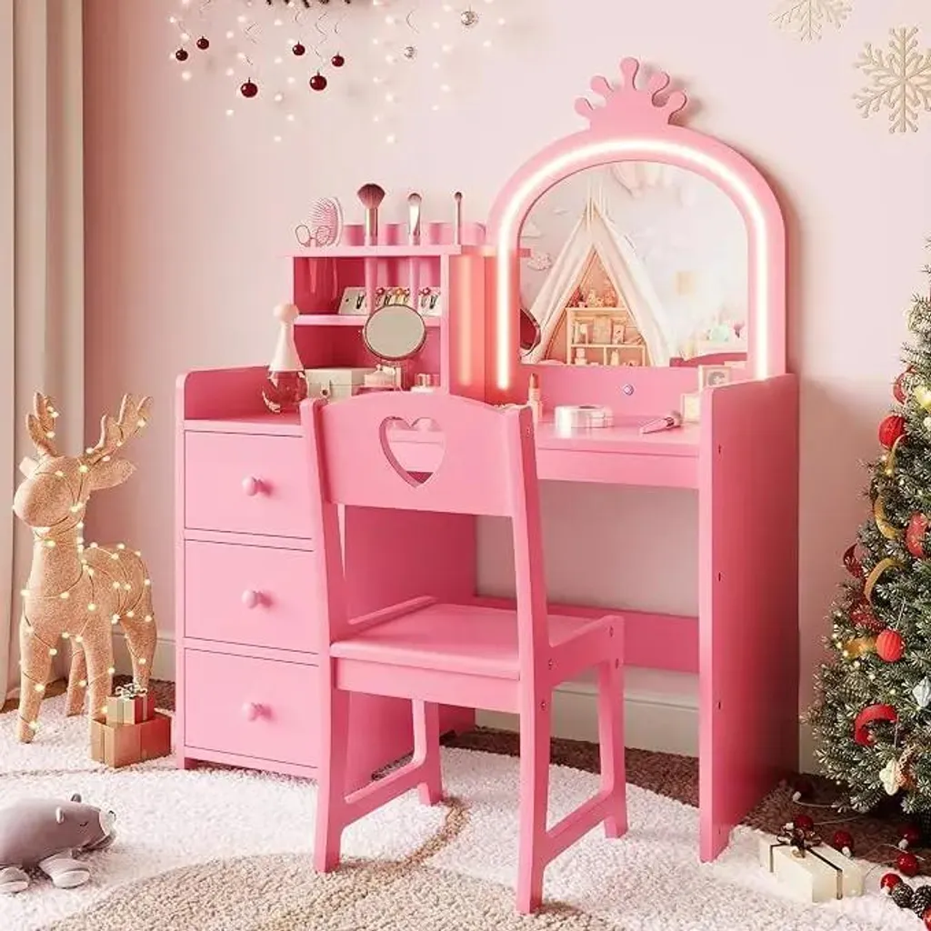 Coiffeuse pour enfants avec miroir éclairé et structure en métal rouge - 5