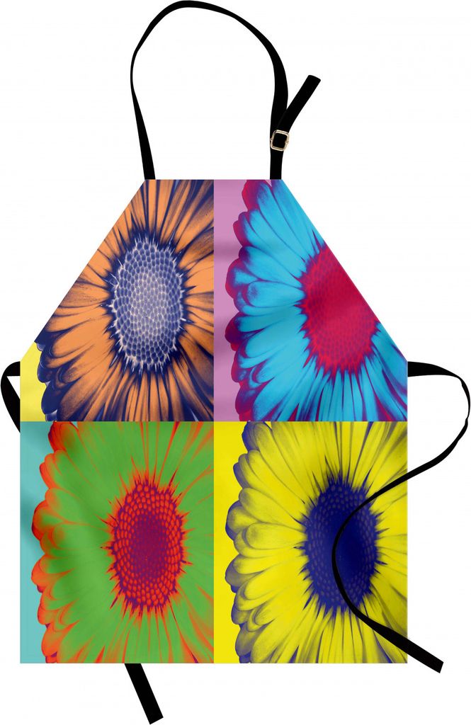 ABAKUHAUS Moderne Kunst Kochschürze, Pop-Art inspiriert Bunte kitschige Daisy Flower mit hart umrandeten westlichen Design, Farbfest Höhenverstel...