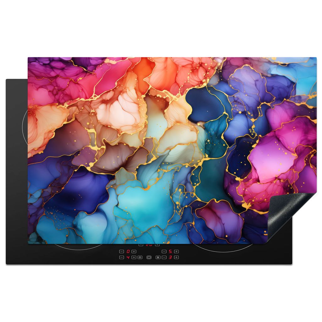 KitchenYeah Herdabdeckplatte Marmor - Bunt - Abstrakt , 81x52cm, Küche Deko, Glaskeramikkochfeld Herdabdeckung, Abdeckplatte fùr Kochfeld