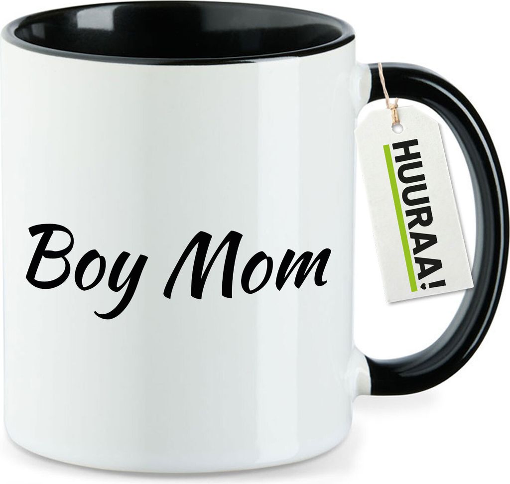 Huuraa Kaffeetasse Boy Mom Schriftzug 330ml Schwarz Keramik Kaffeebecher Geschenkidee