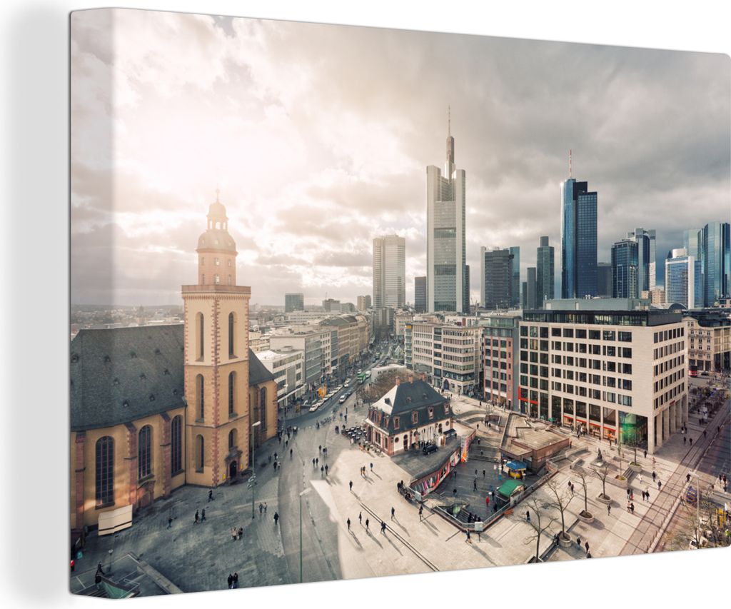 OneMillionCanvasses - Leinwandbilder - 140x90 cm, Der zentrale Punkt 'Hauptwache' in Frankfurt, Deutschland, Wandbilder Kunstdruck Wanddekoration