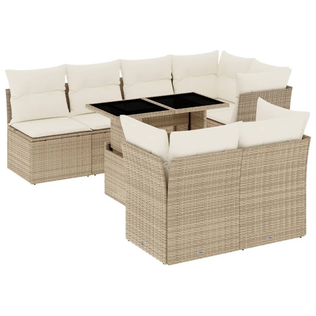 "2026 MODERNE" 8-tlg. Garten-Sofagarnitur/Garten-Essgruppe - Lounge-Set - Balkonmöbel Set - mit Kissen Beige Poly Rattan - Gartenmöbelset CC3202082