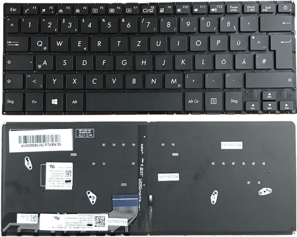 Tastatur - Farbe: Schwarz - mit Beleuchtung - ohne Rahmen Deutsches Tastaturlayout kompatibel für Asus ZenBook UX360UAK