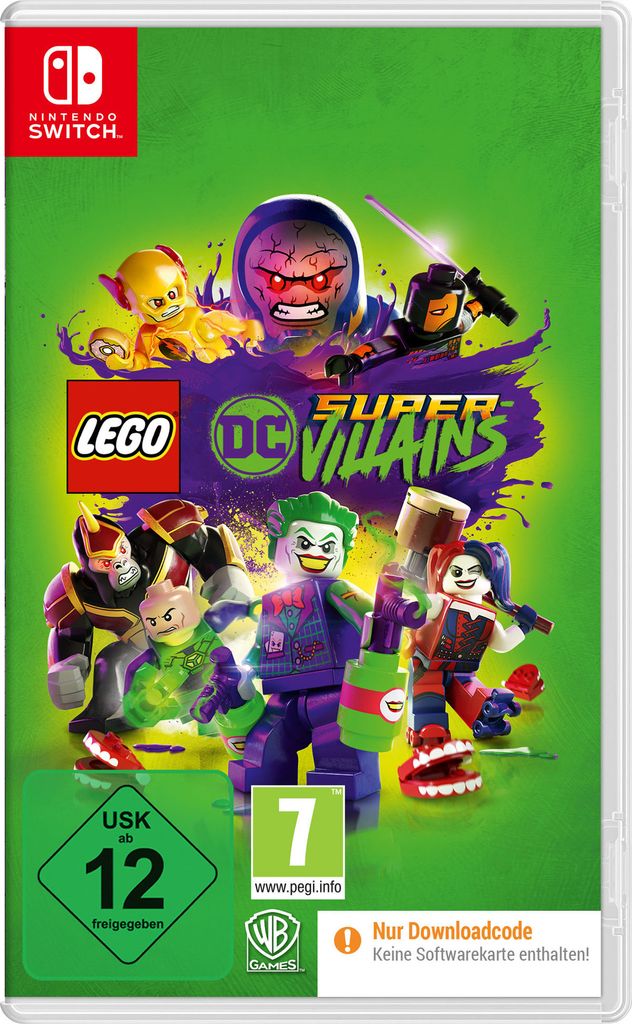 The image shows the Nintendo Switch game case for LEGO DC Super-Villains.