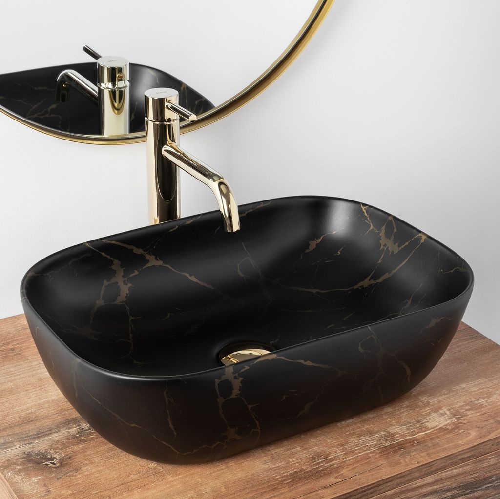 Rea Aufsatzwaschbecken Belinda Marble Matt Oval Black Produktbild 