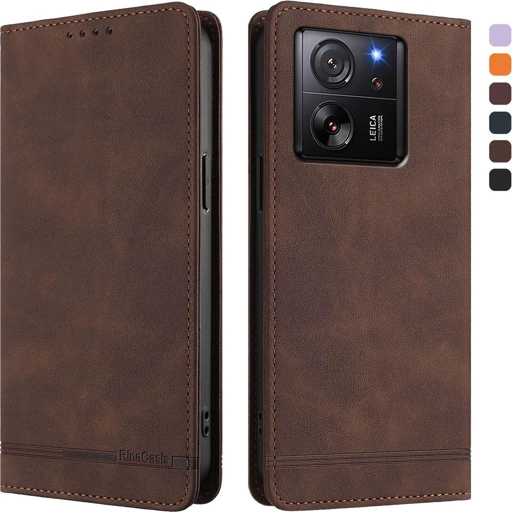 Hülle für Xiaomi 13T /Xiaomi 13T Pro, Retro Kunstleder Ständer Klapphülle mit Kartenfächer und Magnetische Braun