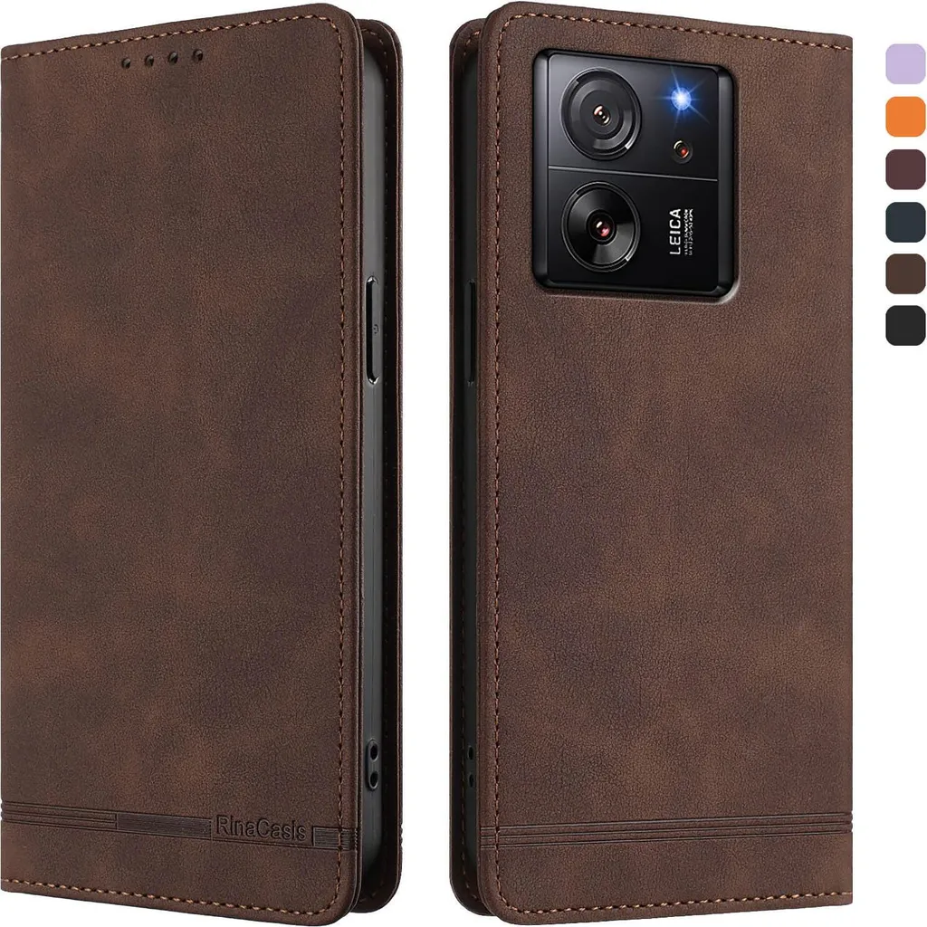Custodia per Xiaomi 13T / Xiaomi 13T Pro, retro custodia flip in Finto cuoio con supporto e slot per carte di credito Marrone