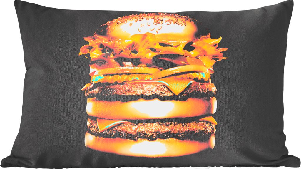 MuchoWow Zierkissen Sofakissen Wohnzimmer Dekokissen 50x30 cm Goldener Hamburger auf schwarzem Hintergrund. - Wohnzimmerdekoration - Polster mit ...