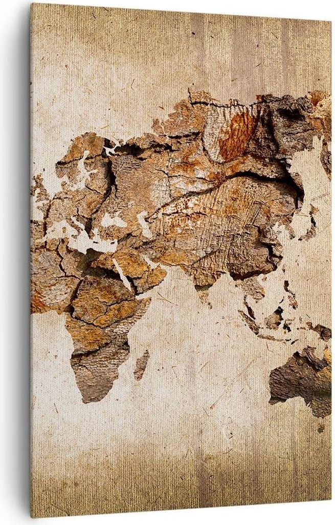 Bild auf Leinwand - Leinwandbild - Einteilig - Karte Welt modern - 80x120cm - Wand Bild - Wanddeko - Wandbilder - Leinwanddruck - Wanddekoration - ...