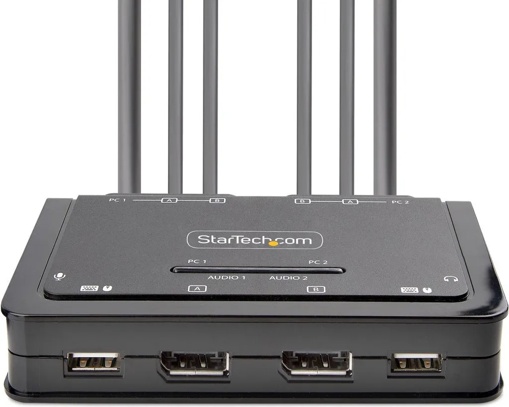 KVM Double Écran 4K 60Hz Ultra Compact avec Bouton de Commutation à Distance - 4