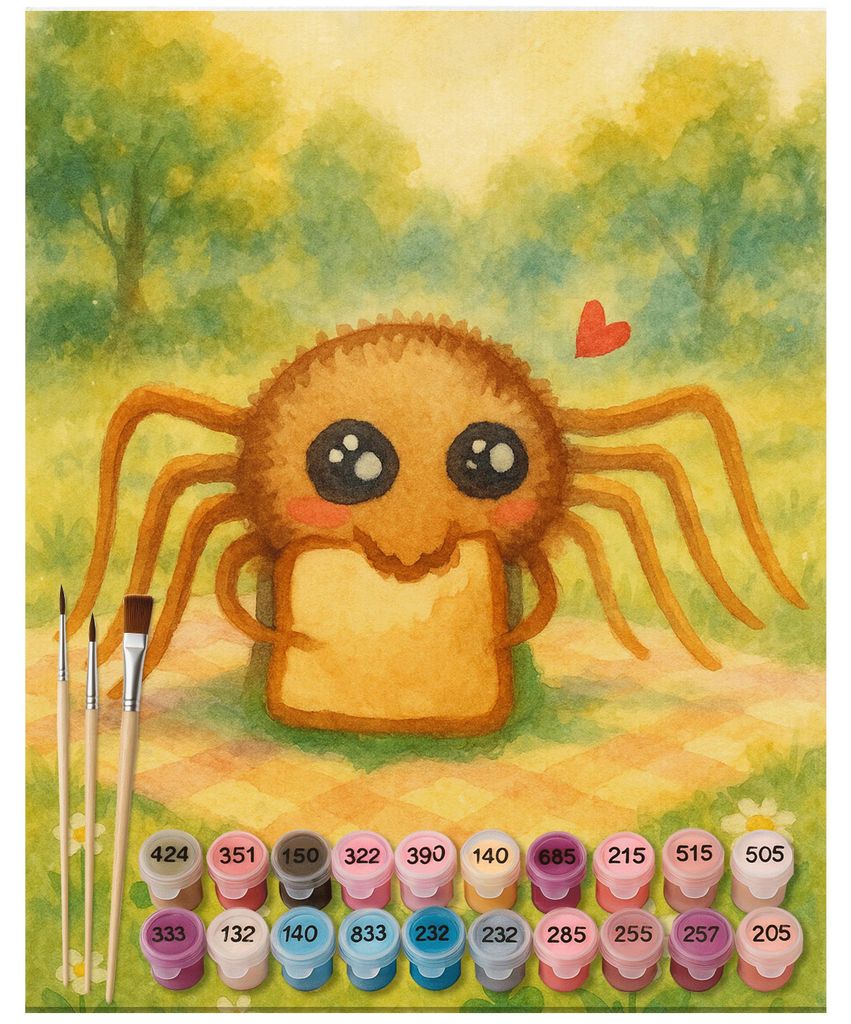 Mr. & Mrs. Panda Malen nach Zahlen Spinne Agathe Sandwich Design 40 x 50 cm Ohne Rahmen - Weiß - Geschenk, Glück, Lebensfreude, Hungrig, diy set,...