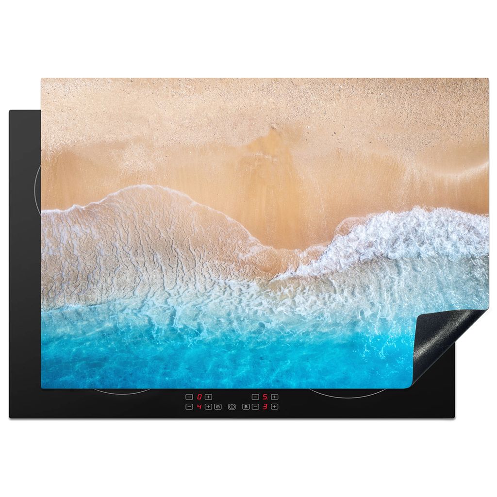 KitchenYeah Herdabdeckplatte Strand - Meer - Sand - Sommer - Blau - Wellen , 75x52cm, Küche Deko, Glaskeramikkochfeld Herdabdeckung, Abdeckplatt...
