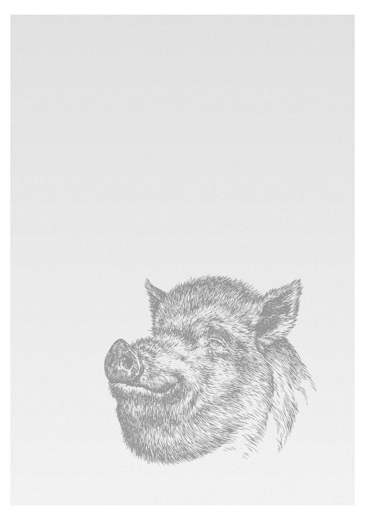 Geschirrtuch mit humorvollem Design, 100% Baumwolle, Wildschwein-Motiv, umweltfreundlich, weiß, 50x70 cm