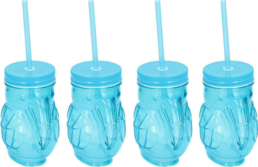 4er Set Trinkgläser in Tukan Optik Cocktail Gläser mit Deckel und Trinkhalm Bar Cocktailgläser Longdrinkgläser Partygläser