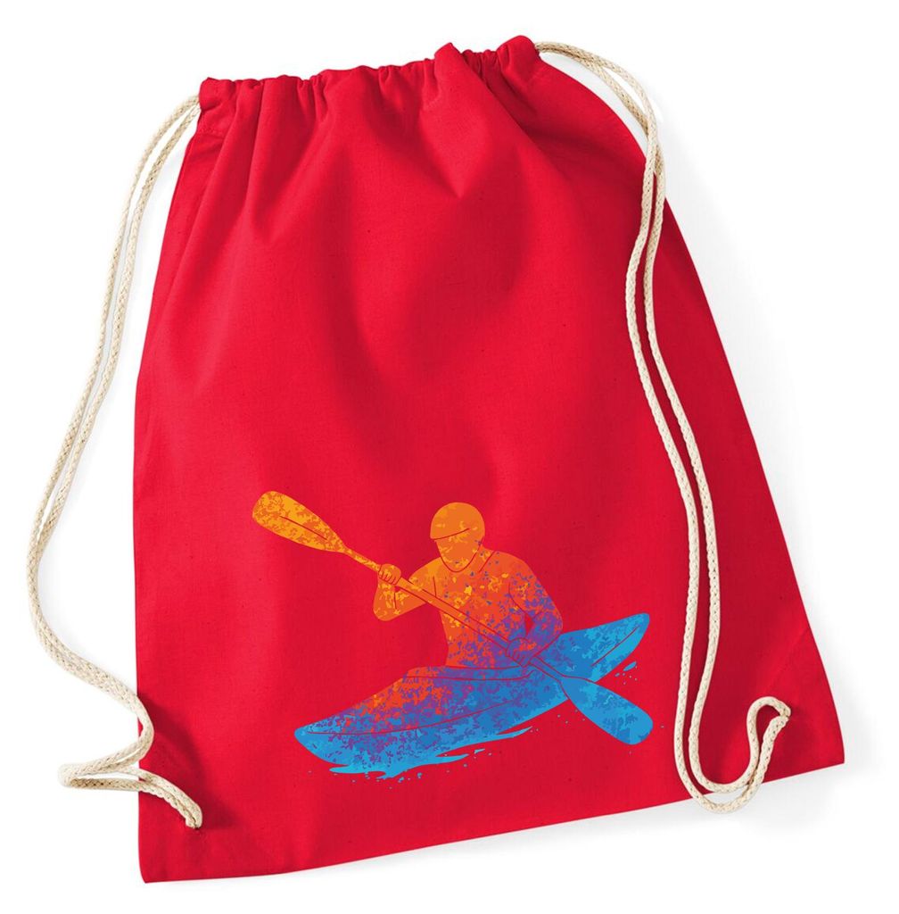 Huuraa Turnbeutel Canoeing Kajakfahren bunte Silhouette 12 Liter Classic Red Baumwolle Rucksack Geschenkidee