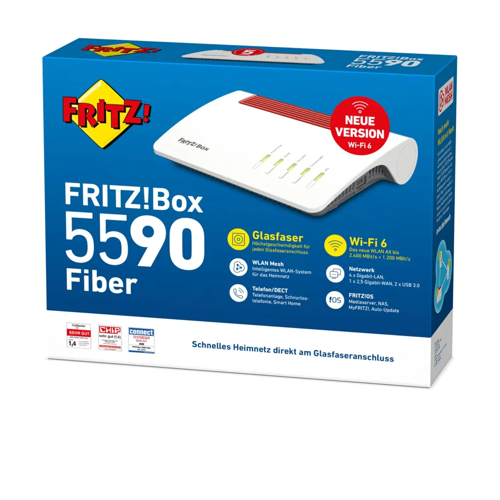 FRITZ!Box 5590 Fiber : Débit 10 Gbit/s, Wi-Fi 6 Mesh et Téléphonie Intégrée