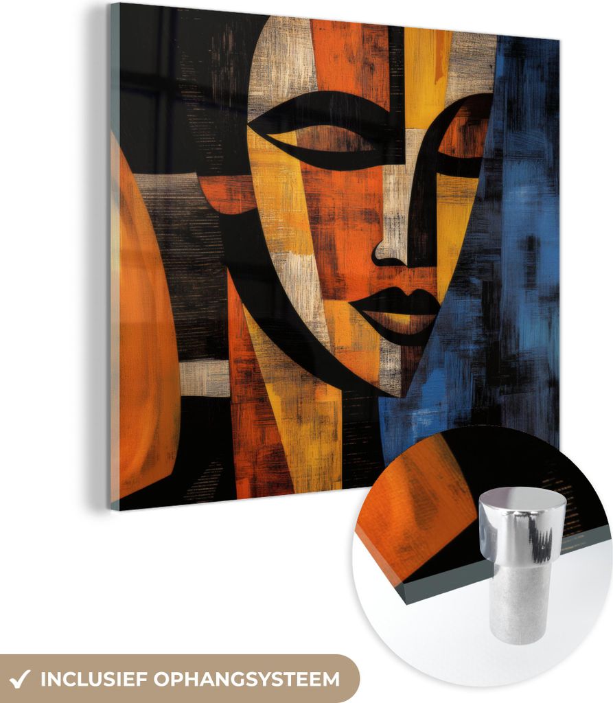 MuchoWow Glasbilder - Bilder auf Wandbild - Foto auf Glas Abstrakt - Porträt - Farbfelder 40x40 cm Wanddekoration aus Glas - Acrylglasbild - Acryl...