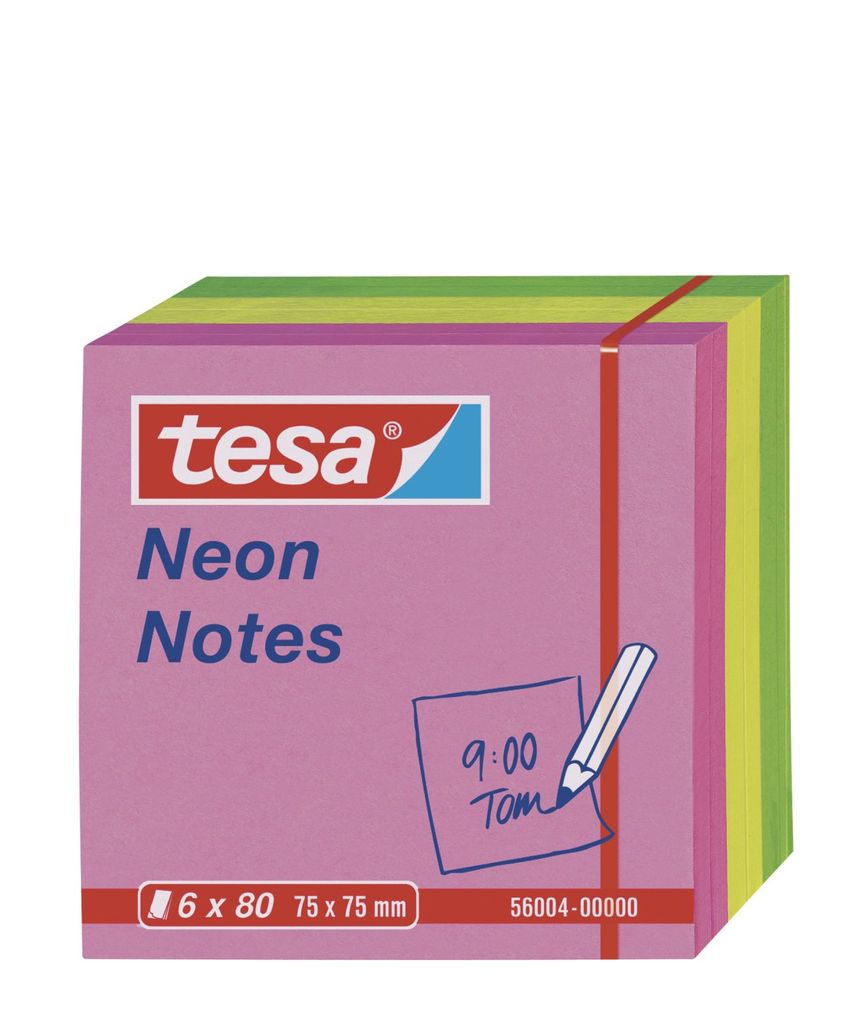 tesa Neon Notes Haftnotizen 75 x 75 mm 3-farbig 6 Blöcke á 80 Blatt