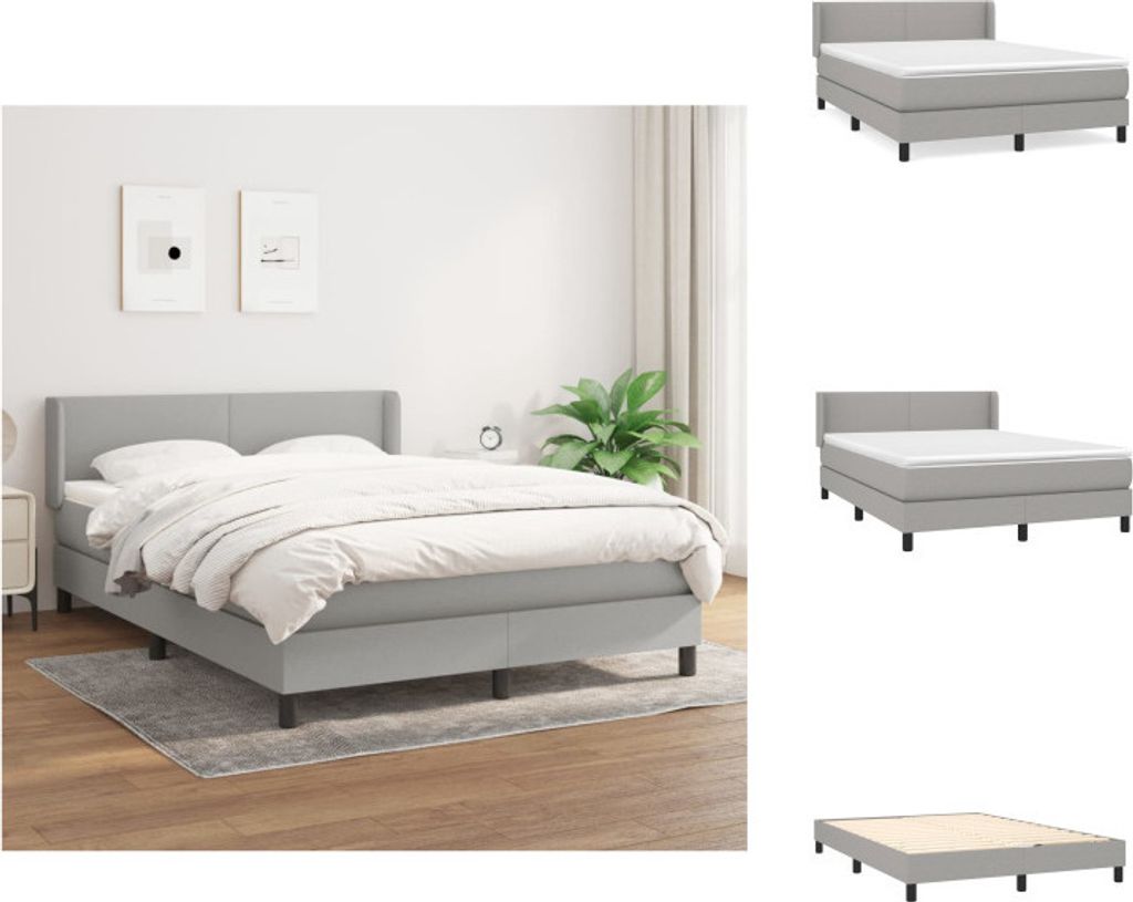 vidaXL Boxspringbett mit Matratze Hellgrau 140x200 cm Stoff - Betten & Bettgestelle