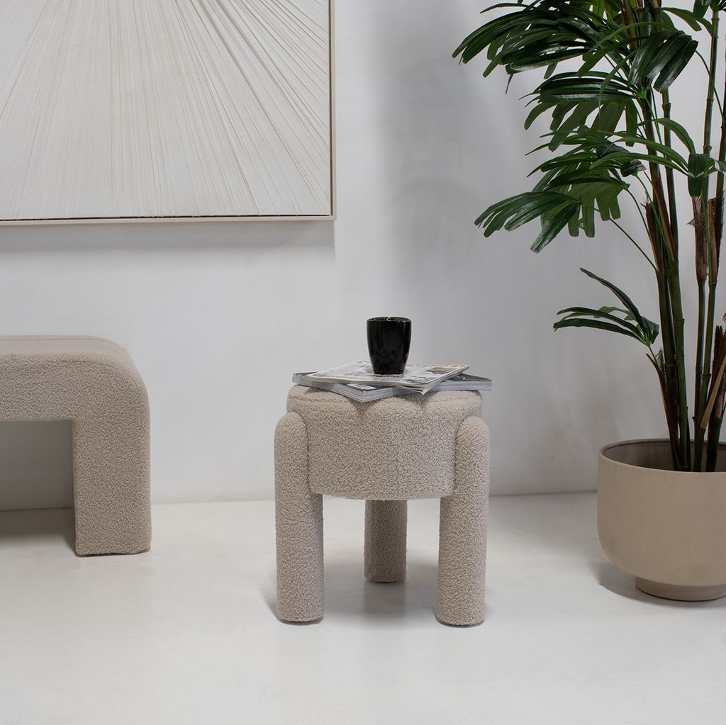 Giga Meubel Pouf Yara - Beige Bouclé - 44x44x42cm