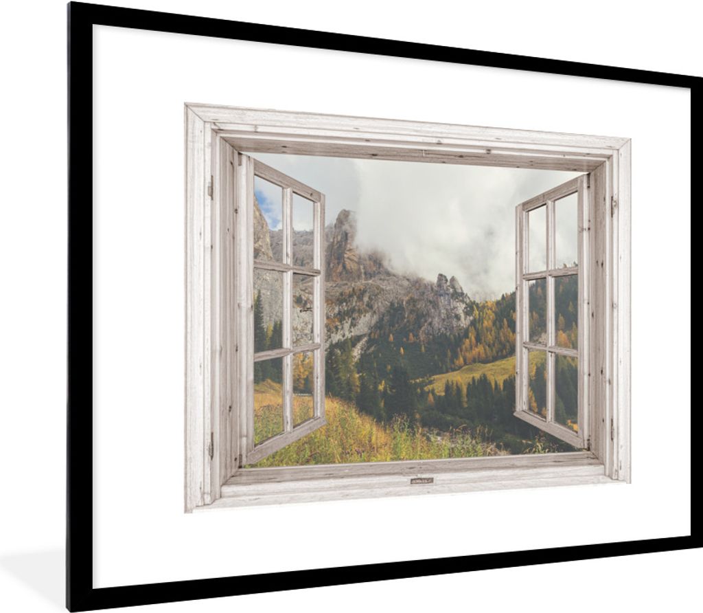 MuchoWow Gerahmtes Poster Aussicht - Berg - Herbst 80x60 cm - Poster mit Schwarzem Bilderrahmen Wandposter Rahmen Foto Bilder - Schlafzimmer-Deko...