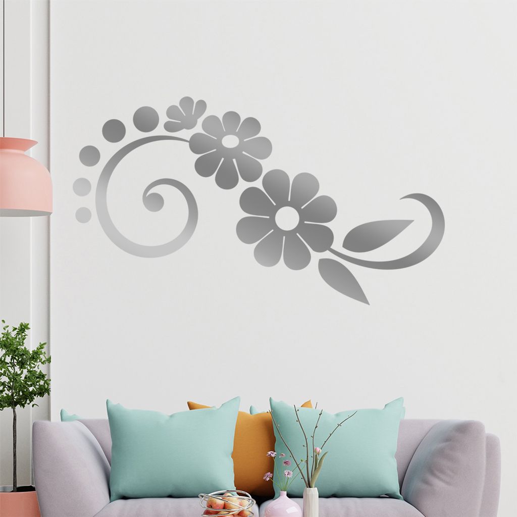Blume - Linien Punkte Wandtattoo in 6 Größen - Wandaufkleber Wall Sticker - Dekoration, Küche, Wohnzimmer, Schlafzimmer, Badezimmer