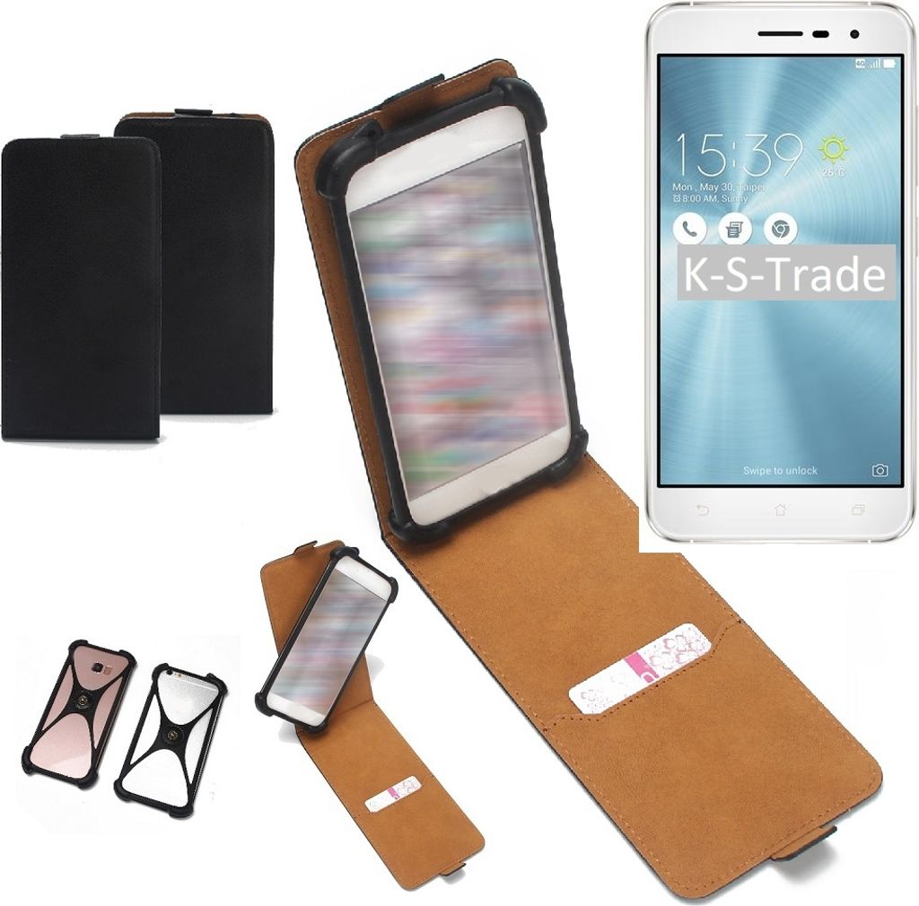 K-S-Trade Handyhülle Schutzhülle kompatibel mit Asus ZenFone 3 (ZE520KL) Case Cover Flip Style Bumper schwarz 1x